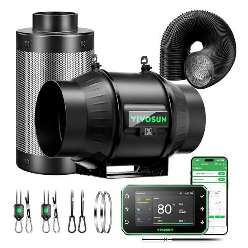 VIVOSUN Smart Air Filtration PRO T6 Kit 6", AeroZesh T6 Inline Duct Fan w/GrowHub E42A+ Temp. Humidity WiFi-Controller, Carbon Filter & Ducting, Cooling & Ventilation System for Grow Tent, Hydroponics - size: 6" Pro