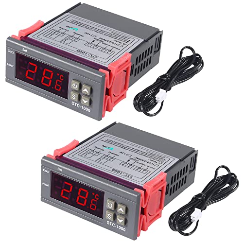 2pcs STC-1000 DC 24V 10A Digital LED Temperature Controller Cooling Heating Centigrade Thermostat Sensor 2 Relay Output with NTC 10K Thermistor Sensors Temperature Probe - style: 24V