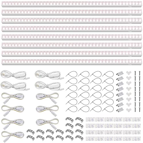Barrina T5 Grow Light, Full Spectrum LED Grow Lights for Indoor Plants, 3ft 128W (8 x 16W, 800W Equivalent) Plant Light, Grow Lights for Seed Starting, Plug and Play, Pinkish White, 8-Pack - color: Pinkish White, size: 3FT-White Cover