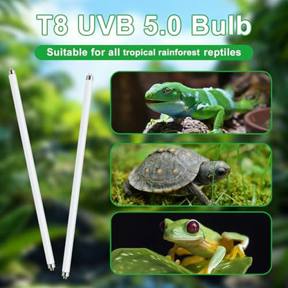 LUCKY HERP T8 15W UVB 5.0 Reptile Light, 18inch UVA UVB Reptile Light Bulb 2 Pack, Fluorescent Lamp for Reptiles Amphibians Lizards Chameleons - size: 18inch 5.0
