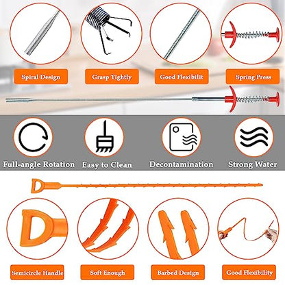 SDTC Tech 6-Pack 24 Inch Snake Drain Cleaner and 20 Inch Hair Clog Remover Flexible Spring Pipeline Claw Hook Retriever for Sewer Toilet Kitchen Sink Bathroom Tub - color: 5pcs 20inch+ 1pcs 24inch