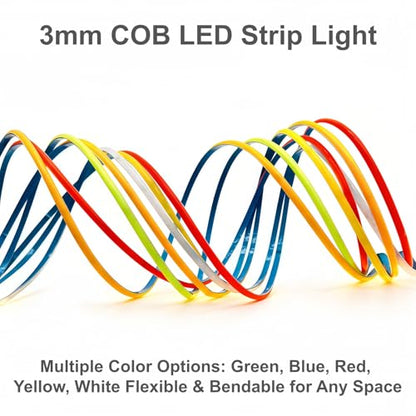5V Ultra-Narrow 3mm USB COB LED Strip, Self-Adhesive Cabinet Desk Bedroom (Green, 2ft) - color: Green, size: 2ft