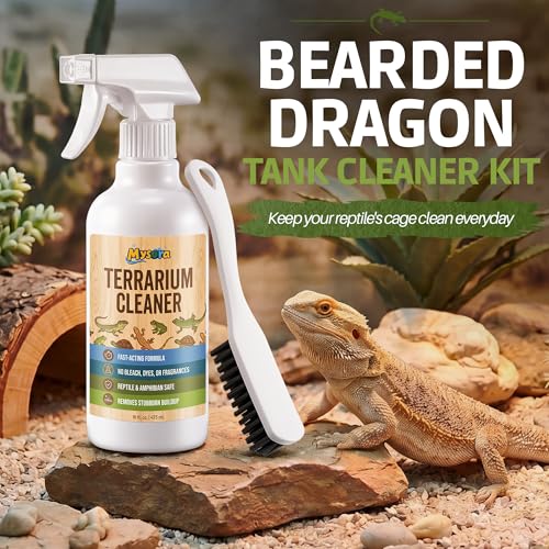 Bearded Dragon Tank Cleaner Kit with Brush, 16oz Reptile and Amphibian Habitat Cleaning Kit for Turtle, Gecko, Lizard Terrarium, Quickly Removes Waste and Messes