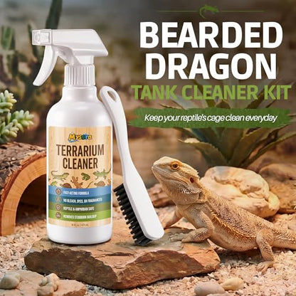 Bearded Dragon Tank Cleaner Kit with Brush, 16oz Reptile and Amphibian Habitat Cleaning Kit for Turtle, Gecko, Lizard Terrarium, Quickly Removes Waste and Messes