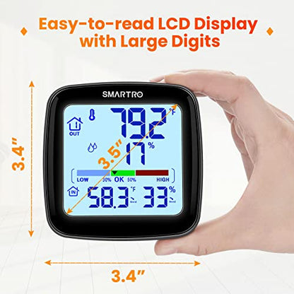 SMARTRO SC92 Professional Indoor Outdoor Thermometer Wireless Digital Hygrometer Room Humidity Gauge Temperature and Humidity Meter Pro Accuracy Calibration