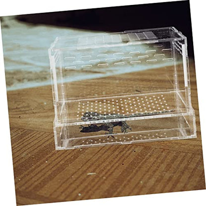 POPETPOP Acrylic Feeding and Hatching Container for Reptiles and Insects Portable Case Lid for Spiders Geckos and Crickets Breeding Habitat for Pet Observation
