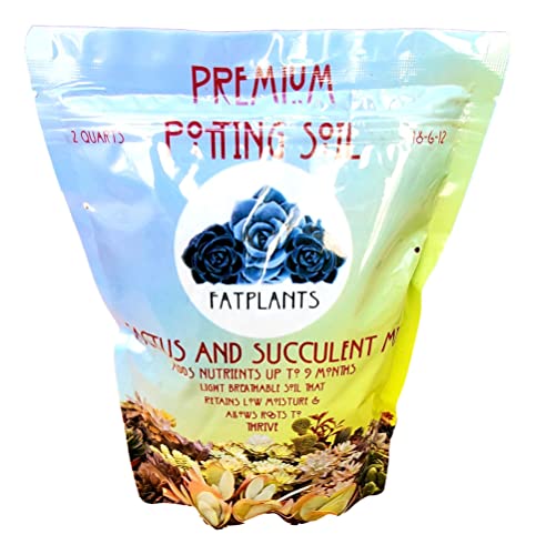 Fat Plants San Diego Premium Cacti and Succulent Potting Mix Soil - for Cactus Palm Tree Citrus Plant Grown in Gardening Containers - Indoors & Outdoors Use - with Natural Food/Fertilizer - size: 2 Gallons