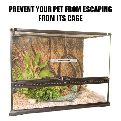 2pcs Reptile Terrarium Lock for Sliding Door, Adhesive Bearded Dragon Tank Safety Lock No Drill Multi-Purpose Reptile Enclosure Cage Reinforcement for Corners Cabinet Draws (Clear)