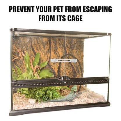 2pcs Reptile Terrarium Lock for Sliding Door, Adhesive Bearded Dragon Tank Safety Lock No Drill Multi-Purpose Reptile Enclosure Cage Reinforcement for Corners Cabinet Draws (Clear)