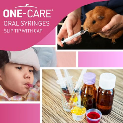 Pack of 100, ONE-CARE 10ml Oral Syringe with Cap, Latex-free, 100 Oral Dispensers - 10ml, Prolonged Slip Tip, Uses include oral administration of medicine for infants, adults and animals - size: 10 ml Black Scale