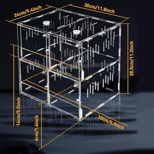 Reptile Terrariums, 4 Grids Acrylic Reptile Tank, Habitat Terrarium Enclosure for Small Ground Dwelling Reptiles, Amphibians, Spiders & Other Invertebrates