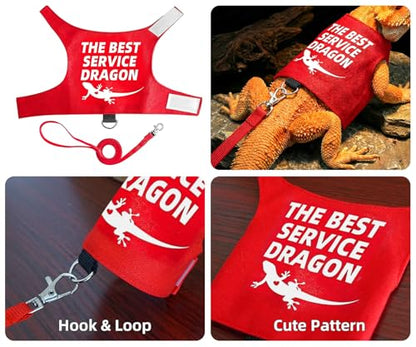 Bearded Dragon Harness and Leash Set, Escape Proof Adjustable Lizard Reptile Vest Clothes with 5.5 ft Leash for Outdoor Walking, Best Service Dragon Design