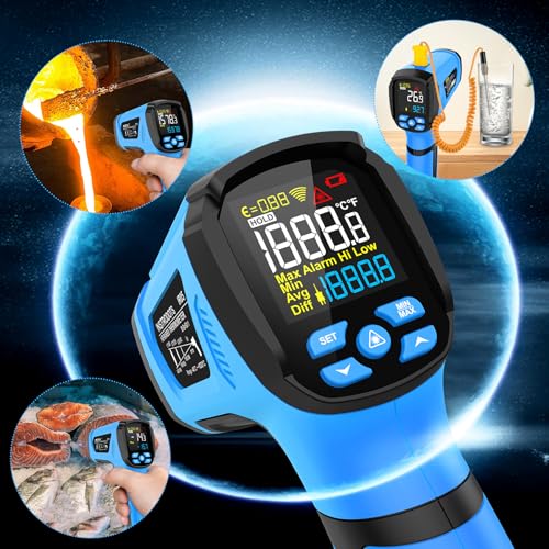 Infrared Thermometer Temperature Gun, -40℉ to 2192℉ Dual Laser High Temp Thermometer with LCD Color Display, Non-Contact Industrial Pyrometer 50:1 Distance Ratio, Adjustable Emissivity - color: Blue (-40℉~2192℉)