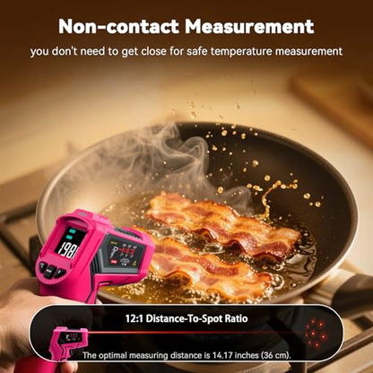 Wintact Laser Infrared Thermometer Gun Pink, -58°F to 1112°F Surface Heat Temperature Gun, Non-Contact Digital Thermometer for Kitchen Cooking Food, Pizza Oven, BBQ, Griddle, Soap Making, HVAC