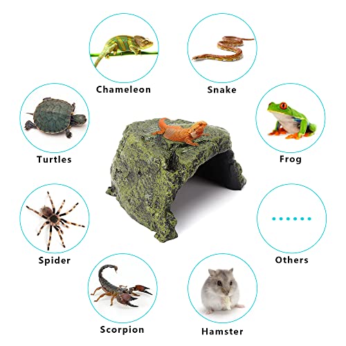 Reptile Rock Hide Cave for Lizards, Turtles, Snakes - Non-Toxic Resin Aquarium Rock Cave, Reptile Hideout & Terrarium Decor Naturalistic Habitat for Amphibians & Fish