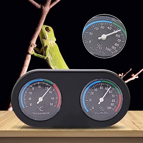 Reptile Thermometer Hygrometer | 2 in 1 Analog Gauge for Tank/Terrarium/Incubator | Mini Round Monitor, No Battery Needed