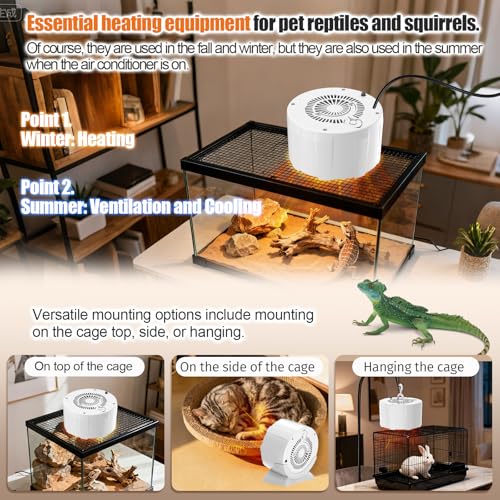 200W Reptile Heat Mats Space Heater, Adjustable Temperature Reptile Heating Heaters, Non-Light Heating Solution with Expanded Heating Range for Hermit Crabs/Leopard Geckos/Turtles/Snakes/Frog/Iguana