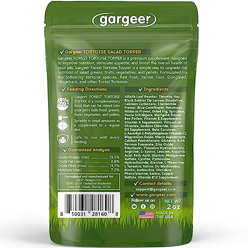 Gargeer 2oz Forest Tortoise Food Supplement, Flower Salad Mix Topper. Supercharge Juveniles & Adults Appetite, Health & Immune System. Complete Diet, Rich with Vitamins, Made in The USA. Enjoy! - size: 2 Ounce (Pack of 1)