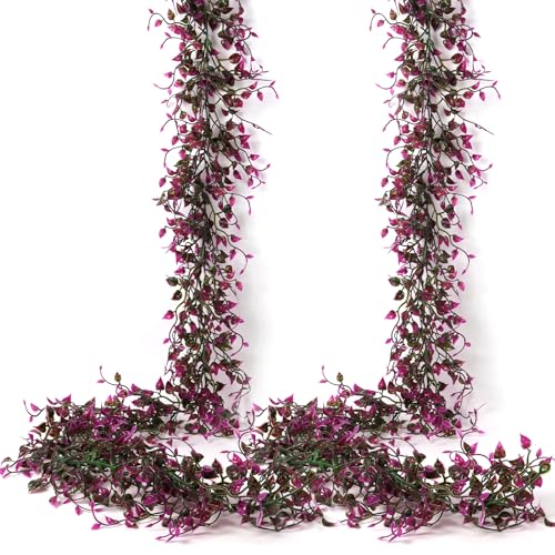 RECUTMS Artificial Vines Ivy Garland, 2Pcs 6Ft Fake Eucalyptus Leaves Greenery UV Resistant Faux Hanging Vine Plants Indoor Outdoor Home Garden Christmas Wedding Birthday Party Arch Decor(Fuchsia) - color: Fuchsia