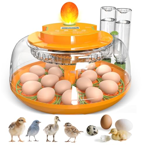 18 Egg Incubators for Hatching Eggs, Egg Incubator Incubator with Automatic Turning and Humidity Control, Auto Water Replenishment, 2 Size Trays, Air Vent, for Chicken Duck Quail Goose Eggs