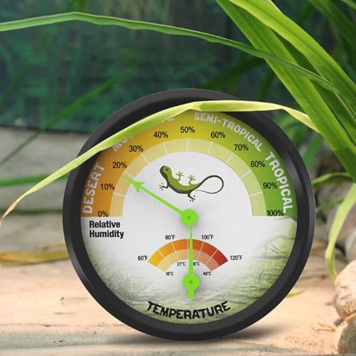 Kichvoe Reptile Box Thermometer Hygrometer High Precision Mechanical Analog Temperature and Humidity Gauge Mini Non-Battery Operated for Terrarium Pet Enclosures