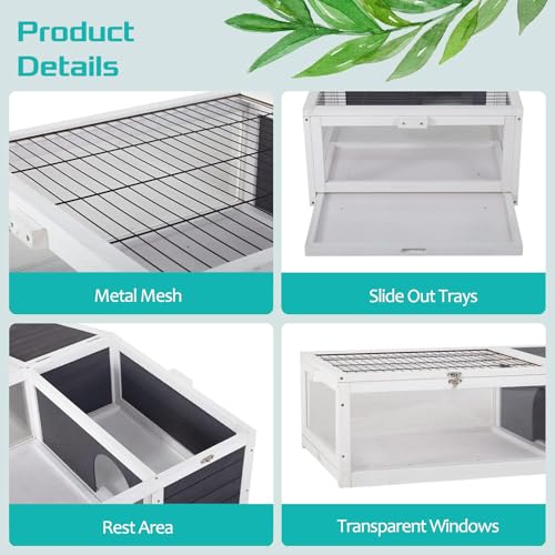 Turtle Habitat Enclosure, Large Wooden Tortoise House for Indoor and Outdoor Use, Reptile Enclosure with Openable Roof & Secure Locking System (White)