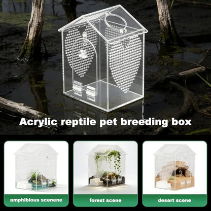 BestYiJo Jumping Spider Enclosure, 6 * 5 * 8" Lengthen Seamless Acrylic Terrarium with Feeder and Waterer – Ideal for Jumping Spiders, Praying Mantis, Scorpions, Hermit Crabs & Micro Reptiles