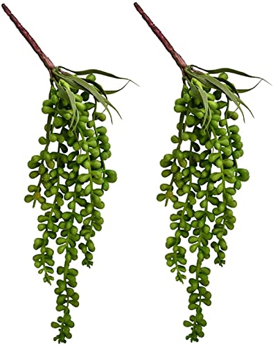 Artificial Succulent Plants, 13.4" Fake Hanging String of Pearls Simulation Greenery Plants for Christmas Wall Home Kitchen Office Garden Wedding Decor, Pack of 2
