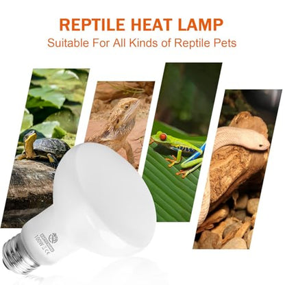 Reptile Heat Lamp 100W Combo Pack, Day and Night Basking Spot Bulb for Amphibian Includes Black Heat Lamp UVA Daylight Heating Light