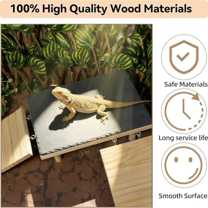 Bearded Dragon Basking Platform with Climbing Ramp,Leopard Gecko Basking Platform with Slate Stone,Reptile Basking Rock Hide Cave Climbing Accessories for Turtle,Snake,Lizard(11.8×5.9×4.7IN) - size: M - 11.8"D x 5.9"W x 4.7"H