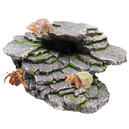 Hermit Crab Hideout, Resin Simulation Stone Reptile Cave Hideout, Hermit Crab Climbing Toys, Terrarium Habitat Decor for Lizard Spider Aquarium Fish Gecko Bearded Dragon