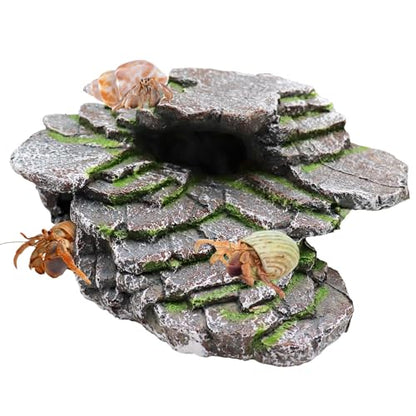 Hermit Crab Hideout, Resin Simulation Stone Reptile Cave Hideout, Hermit Crab Climbing Toys, Terrarium Habitat Decor for Lizard Spider Aquarium Fish Gecko Bearded Dragon