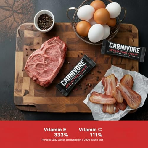 Premium Hydration Powder for Carnivore Diet - Balanced Electrolyte Support, Zero Sugar, Zero Carb, Keto Friendly - Supplement for Optimal Energy & Recovery - 20 Stick Packets Per Pouch (Unflavored)