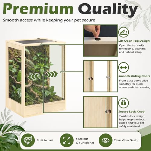 PROLEE 18" x 18" x 32" Tall Reptile Terrarium, 45 Gallon Glass Chameleon Cage, Vertical Crested Gecko Tank with Ventilated Mesh Top, Front Opening Rainforest Habitat, Oak - color: Oak, size: 18" L x 18" W x 32" H, 45 Gallon
