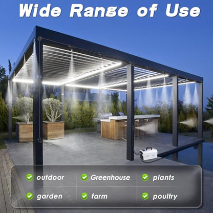 Portable Misting System, Outdoor Misting Cooling System, Misters for Outside Patio, Greenhouse, Garden, Farm, with Booster Pump and 20 Nozzles, The Device Can Regular Intermittent Work