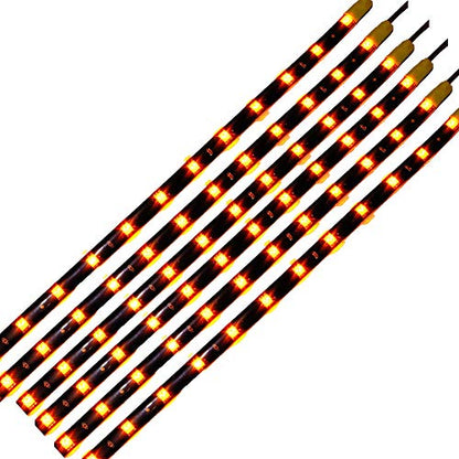 DC 12V Waterproof 1Ft 12 LED Strip Underbody Light with 6 inches Wires for Motor (Amber/Yellow,Pack of 6) - color: Amber