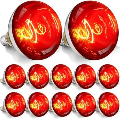 250W R40 Red Heat Lamp Bulbs, 8000 Hours Rated, Infrared Flood Light, Brooder Heating Lamp for Chickens, Reptiles, Pets, Bathroom, E26 Base - 12 Pack - color: Red, size: 12 Pack