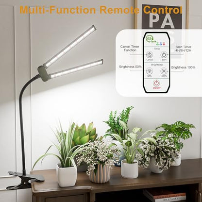 LED Grow Light,Super Bright 6000K White Full Spectrum Clip Plant Growing Lamp with Rotatable Dual Head for Indoor Desk Plants,Dimmable & Timer 4/8/12H,High Power Output for Faster Growth,1-Head - size: 1 Tube