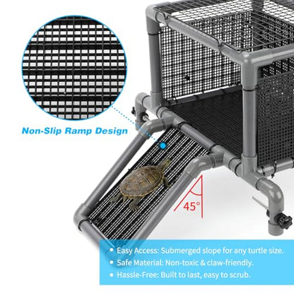 SKARUS Extra Large Turtle Basking Platform for 40-90 Gallon Aquarium Tanks | Adjustable 10.6"-20.5" Width Over-Tank Suspended Dock with Heat-Resistant Top & Scratch-Free Mounts