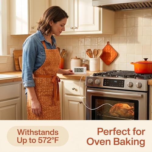 Digital Oven Thermometer -58°F to 572°F/-50°C-300°C, Thermometer with Probe, High Low Temperature Alarm, LCD, White, Battery Powered (1)