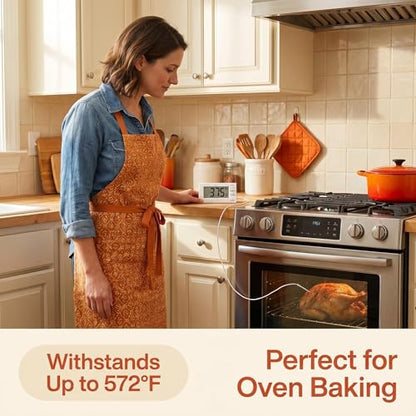 Digital Oven Thermometer -58°F to 572°F/-50°C-300°C, Thermometer with Probe, High Low Temperature Alarm, LCD, White, Battery Powered (1)