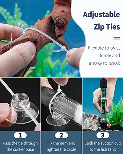 Pawfly 20 Pack Aquarium Suction Cups with Clips and Adjustable Zip Ties Cables Fish Tank Tools for Binding Moss Holding Airline Tubing Decorations Shrimp Nests and Reptile Hammocks - size: 20 Pack