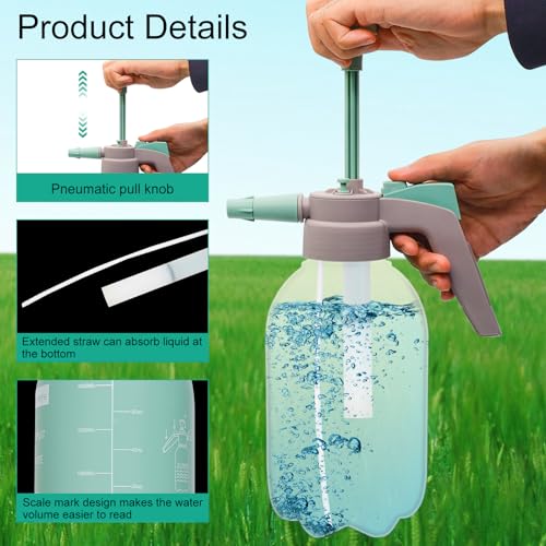 68oz Garden Pump Sprayer, 2L Hand Pressure Sprayer Bottle with Safety Valve, 0.5 Gal Lawn Adjustable Sprayer for Plant Mister Spraying Weeds Home Cleaning Watering (Light Blue) - color: Light Blue