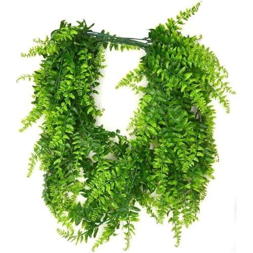 2 Pack Reptile Tank Accessories, Artificial Reptile Plants Hanging Vines Climbing Terrarium Plant with Suction Cup for Bearded Dragons Lizards Snake Hermit Crab Tank Habitat Decorations
