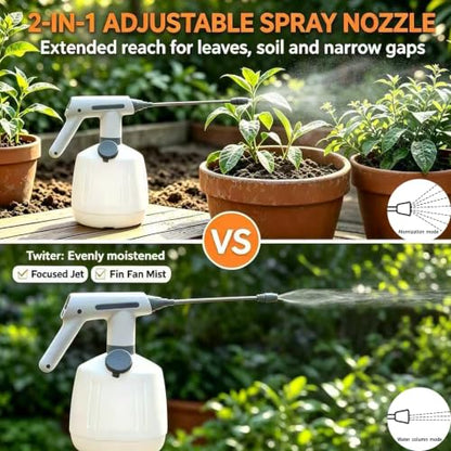 Electric Spray Bottle for Indoor Cleaning, Weeding and Garden 2L Automatic Plant Sprayer with Rechargeable Battery, 2 Adjustable Speeds Mist Nozzles
