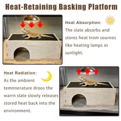 Bearded Dragon Basking Platform,Wood Gecko Hide with Basking Slate Rock,Wooden Reptile Hide Hideout Cave Terrarium Decor,Leopard Gecko Climbing Tank Accessories for Lizard,Gecko,Snake,Turtle