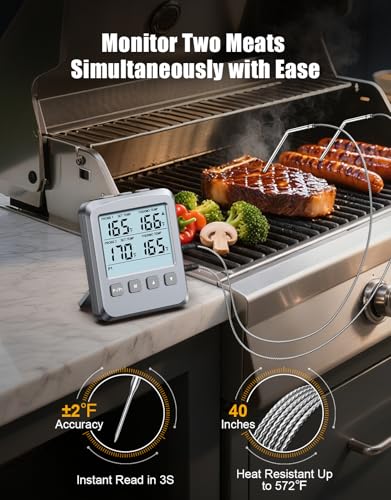 Dual Probe Meat Thermometer Digital for Cooking, Grilling & Smoking with Large LCD Backlight & Alarm, Kitchen Food Grill Thermometer, Smoker Accessories for BBQ Oven Oil Fry, Gifts for Men Dad