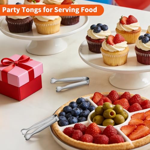 6 Pcs Mini Serving Tongs, 4.3 Inch Heart-Shaped Small Ice Tongs, Food Grade Stainless Steel Silver Tongs for Sugar Cube, Appetizers, Dessert, Tea Party, Home Kitchen, Coffee Bars, Dishwasher Safe - color: Silver-6pcs, size: 4.3inch