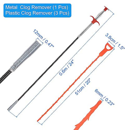 uxcell 3pcs 20 Inch Drain Hair Clog Remover Tool PP & 24 Inch Drain Cleaner Tool Sticks Stainless Steel Sewer Cleaning Hook Unclog Sink Unclogger for Toilet Bathtub Sewer, Red - color: Red, size: 24 Inch