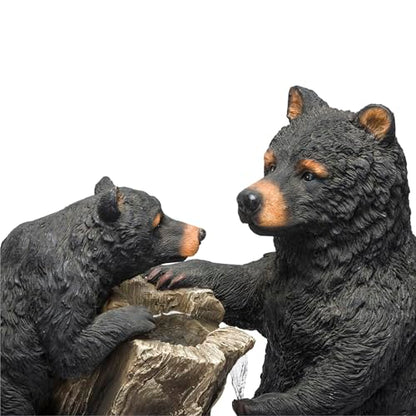 Alpine Corporation USA1132 Indoor/Outdoor Floor Bear and Cub on Log Fountain, Playful Bear and Cub Garden Fountain 26", Black - style: 26" H - Bear and Cub
